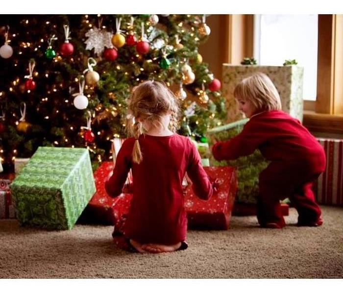 This holiday season, SERVPRO of Alexandria seeks to make a long-lasting difference. Image of children by Christmas tree.
